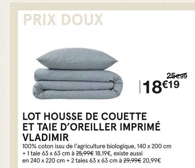 lot housse de couette et taie d'oreiller imprimé vladimir