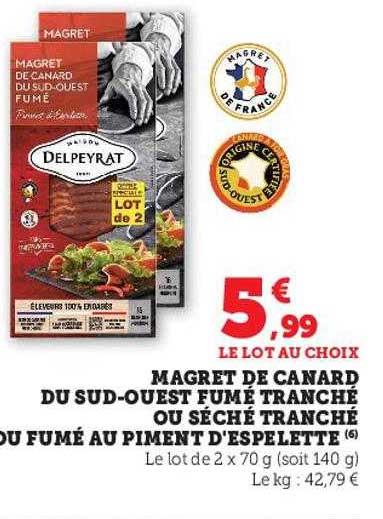magret de canard du sud-ouest fumé tranché ou séché tranché ou fumé au piment d'espelette