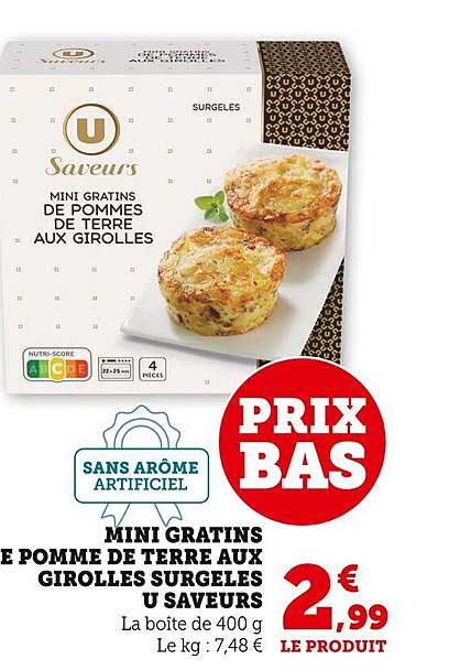 mini gratins de pomme de terre aux girolles surgelés u saveurs
