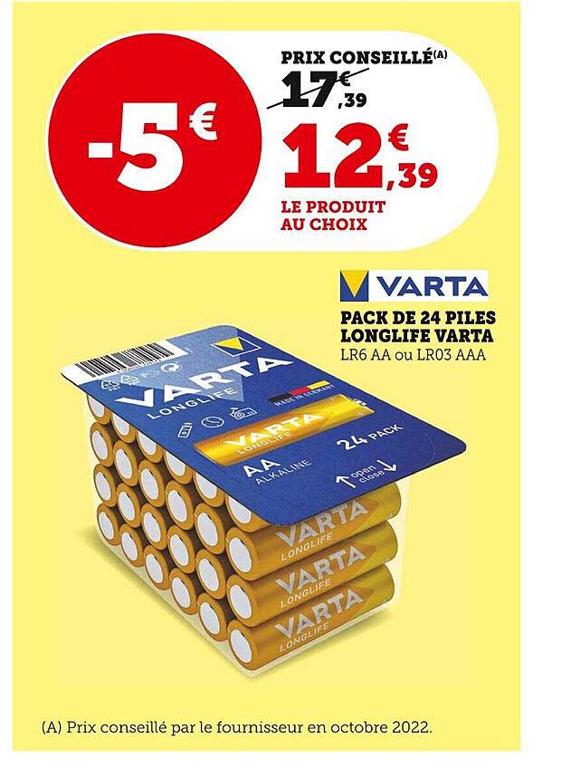 pack de 24 piles longlife varta