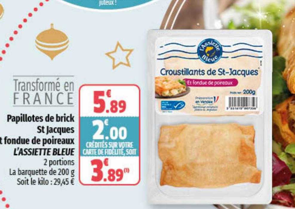 papillotes de brick st jacques et fondue de poireaux l'assiette bleue