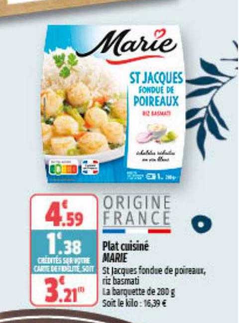 Plat Cuisiné Marie St Jacques Fondue De Poireaux, Riz Basmati