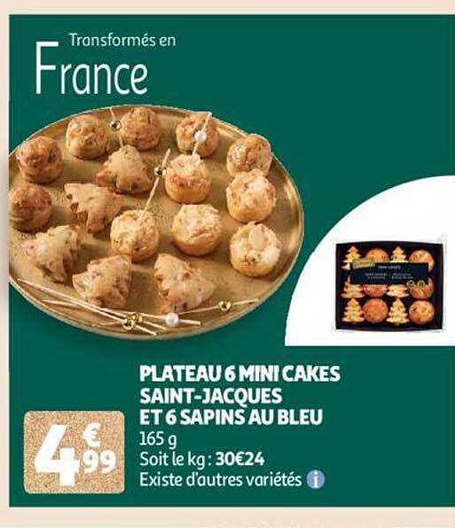 plateau 6 mini cakes saint-jacques et 6 sapins au bleu