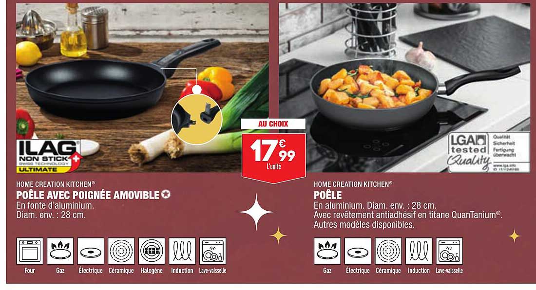 Poêle Avec Poignée Amovible Home Création Kitchen, Poêle Home Création Kitchen