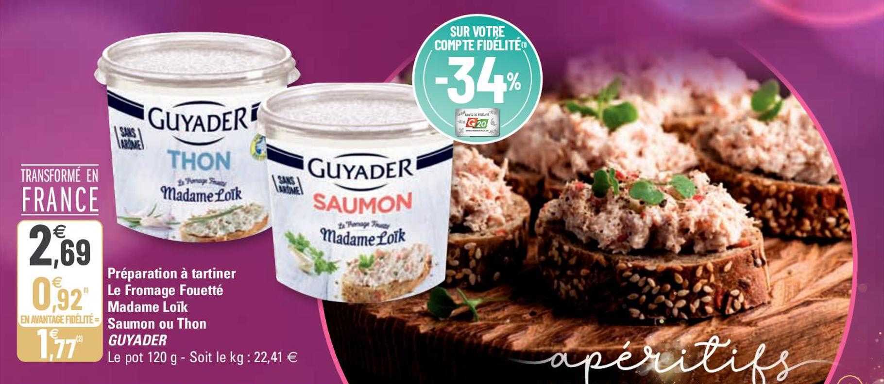 préparation à tartiner le fromage fouetté madame loïk saumon ou thon guyader