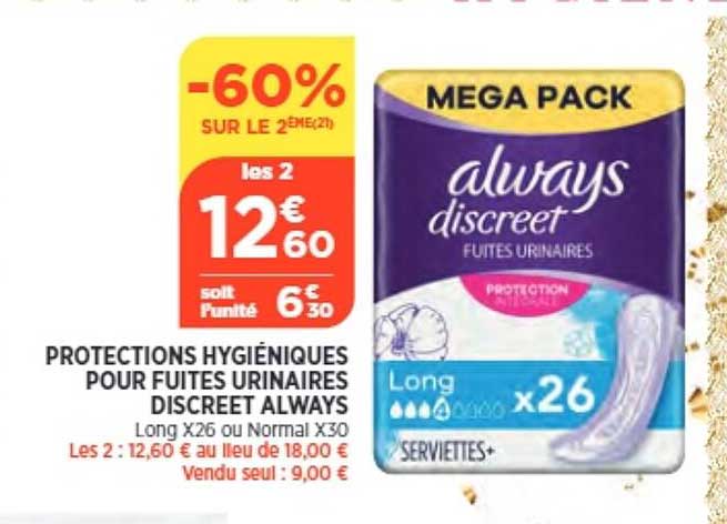 protections hygiéniques pour fuites urinaires discreet always