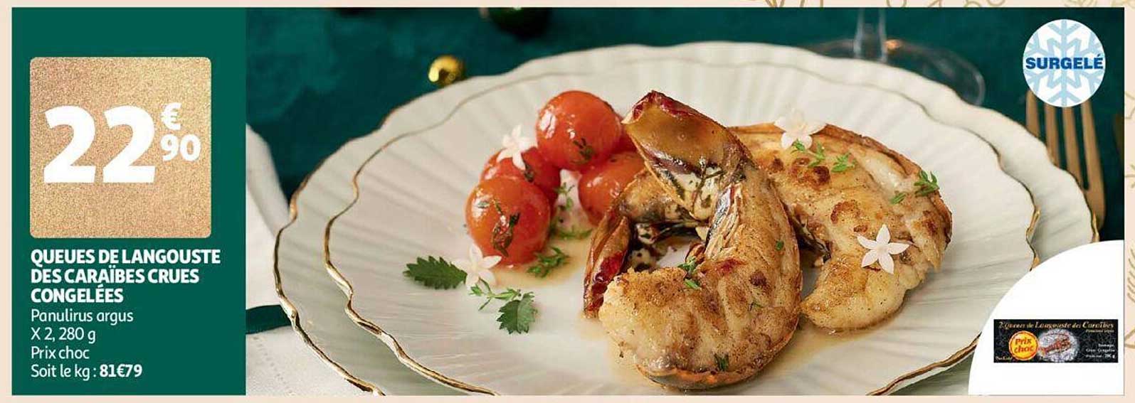 queues de langouste des caraïbes crues congelées