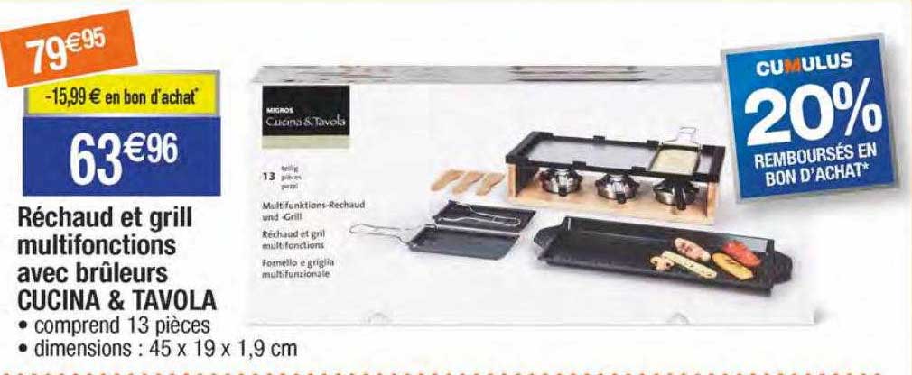 réchaud et grill multifonctions avec brûleurs cucina & tavola