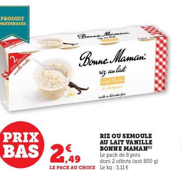 riz ou semoule au lait vanille bonne maman