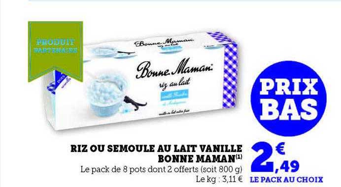 riz ou semoule au lait vanille bonne maman