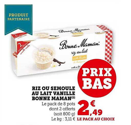 riz ou semoule au lait vanille bonne maman