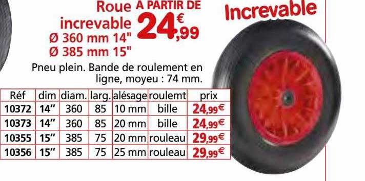 roue increvable ø 360 mm 14", ø 385 mm 15"