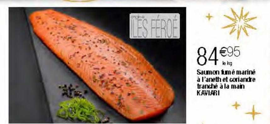 saumon fumé mariné à l'aneth et coriandre tranché à la main kaviari