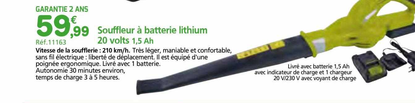 souffleur à batterie lithium 20 volts 1,5 ah