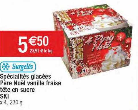 spécialités glacées père noël vanille fraise tête en sucre ski