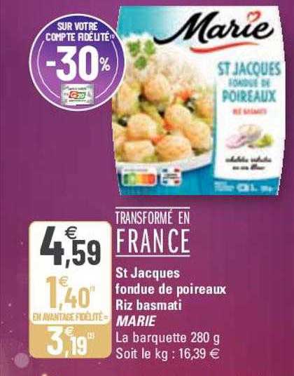 St Jacques Fondue De Poireaux Riz Basmati Marie