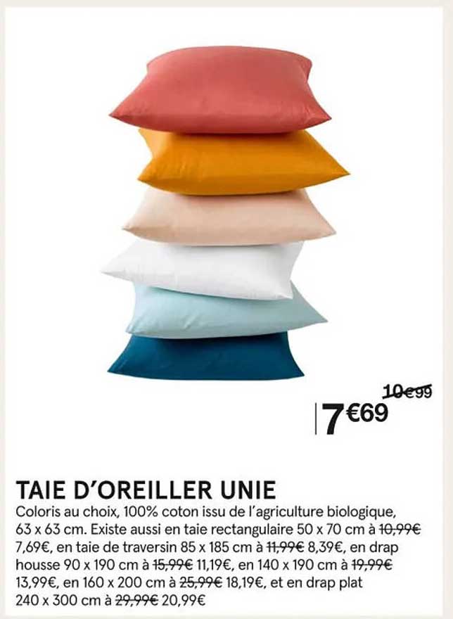 taie d'oreiller unie