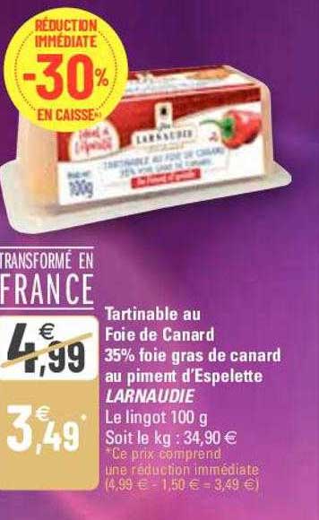 tartinable au foie de canard 35% foie gras de canard au piment d'espelette larnaudie