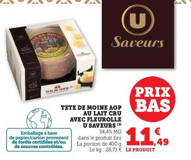 Tête De Moine Aop Au Lait Cru Avec Fleurolle U Saveurs