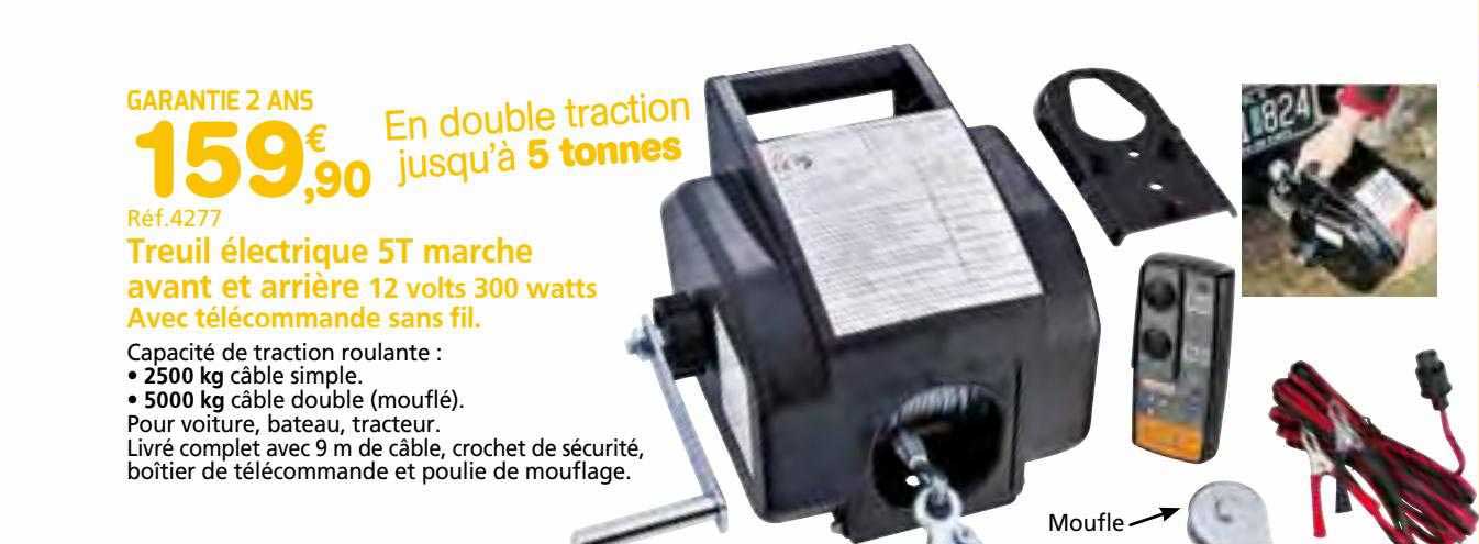 treuil électrique 5t marche avant et arrière 12 volts 300 watts avec télécommande sans fil