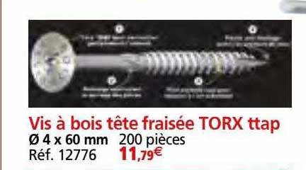 vis à bois tête fraisée torx ttap