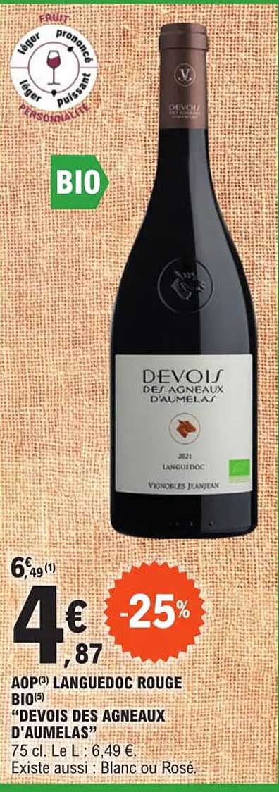 aop languedoc rouge bio "devois des agneaux d'aumelas"