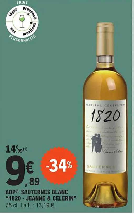 aop sauternes blanc "1820 - jeanne & celerin"