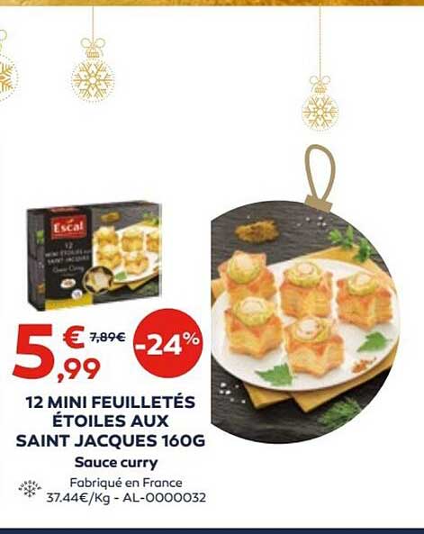 12 Mini Feuilletés étoiles Aux Saint Jacques 160 G