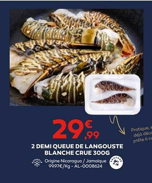 2 demi queue de langouste blanche cru 300 g