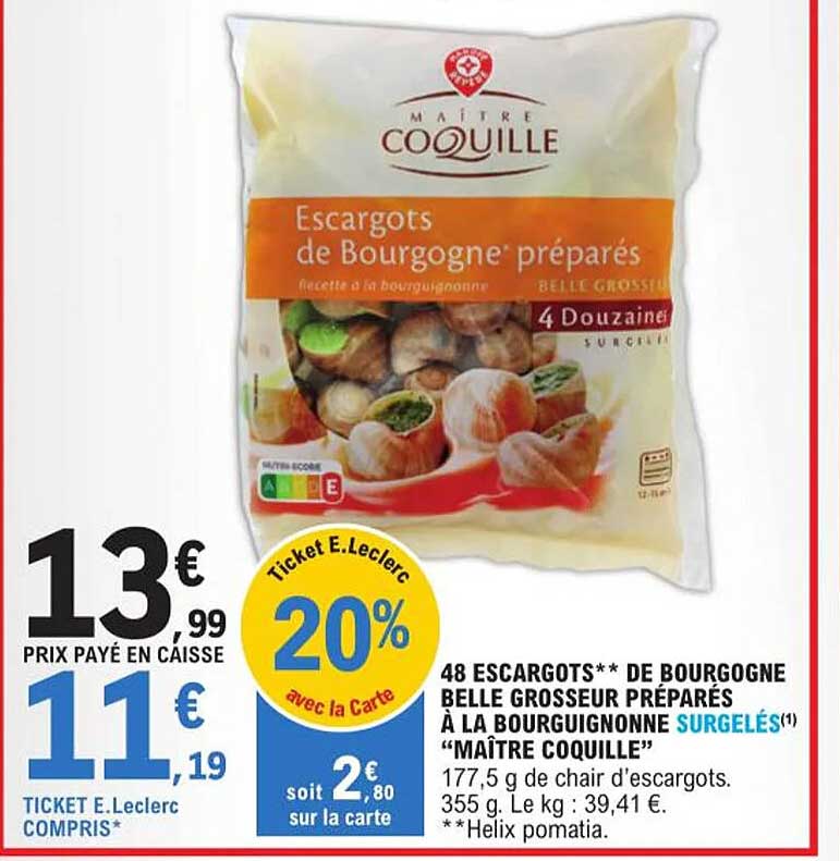 48 escargots de bourgogne belle grosseur préparés à la bourguignonne surgelés "maître coquille"