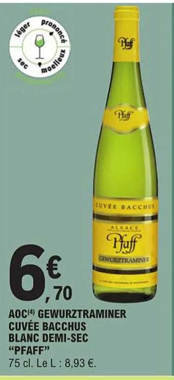 aoc gewurztraminer cuvée bacchus blanc demi-sec "pfaff"