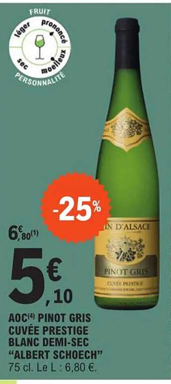 aoc pinot gris cuvée prestige blanc demi-sec "albert schoech"