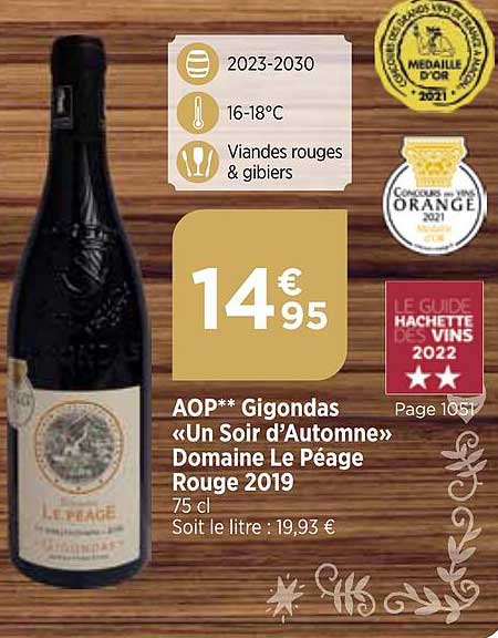 aop gigondas «un sour d'automne» domaine le péage rouge 2019