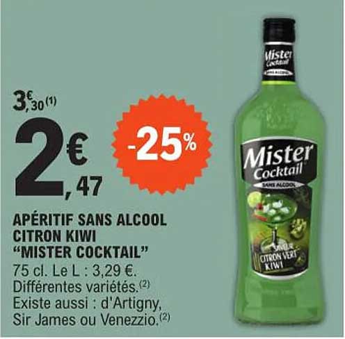 apéritif sans alcool citron kiwi "mister cocktail"