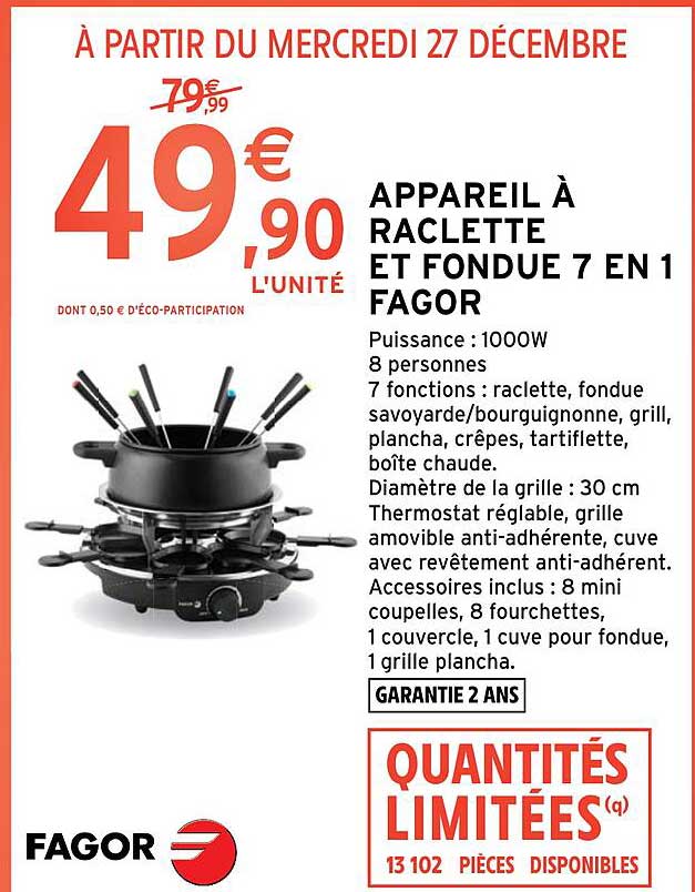 Appareil à Raclette Et Fondue 7 En 1 Fagor
