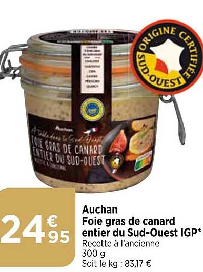 auchan foie gras de canard entier du sud-ouest igp