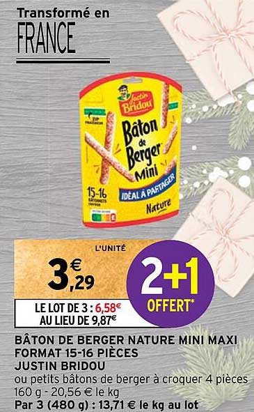 bâton de berger nature mini maxi format 15-16 pièces justin bridou