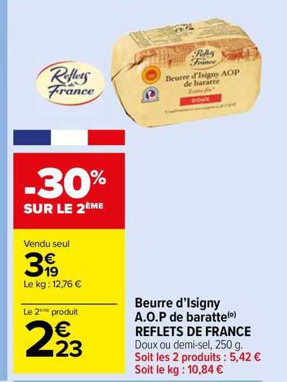 beurre d'isigny a.o.p. de baratte reflets de france