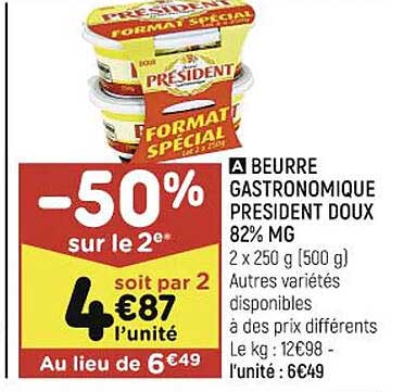 Beurre Gastronomique Président Doux 82% Mg