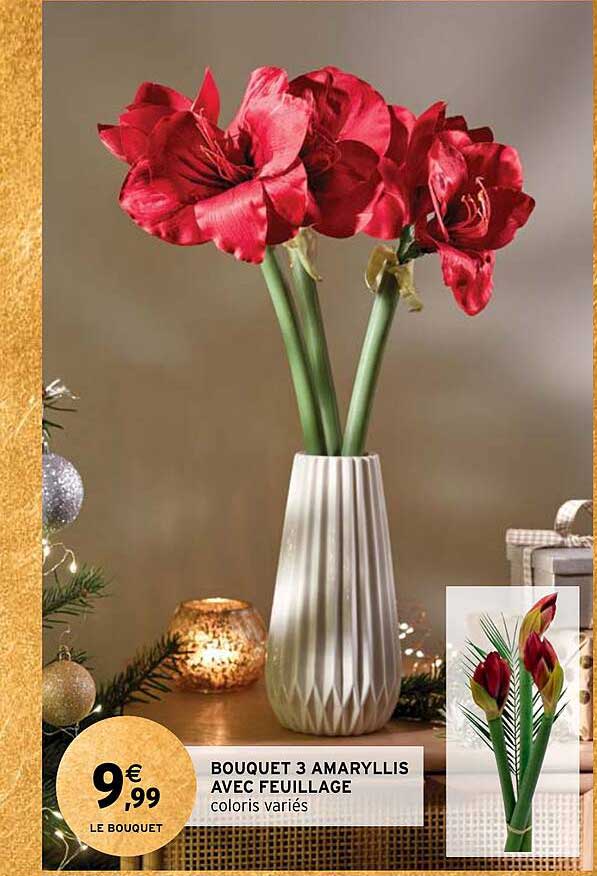 bouquet 3 amaryllis avec feuillage