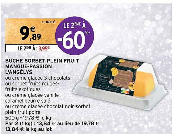 Bûche Sorbet Plein Fruit Mangue-passion L'angélys