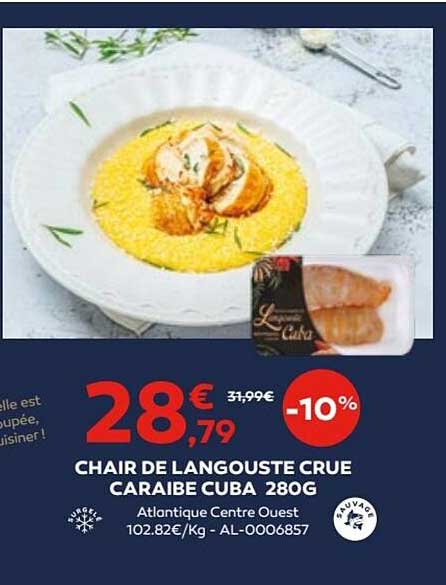 chair de langouste crue caraïbe cuba 280 g