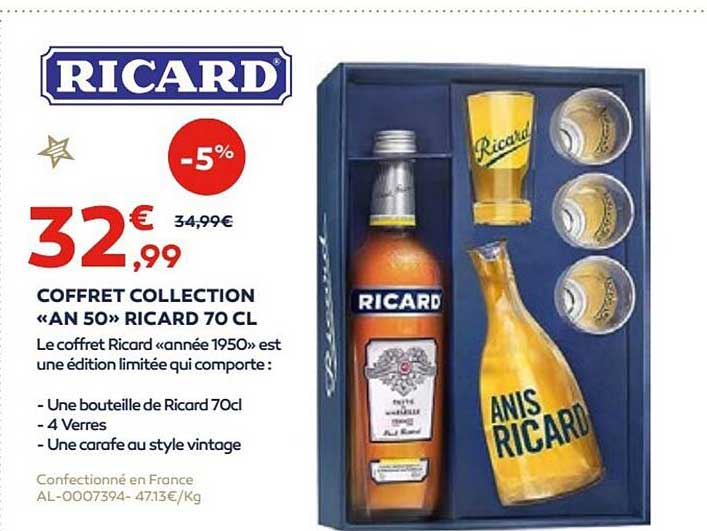 Coffret Collection «an 50» Ricard 70 Cl