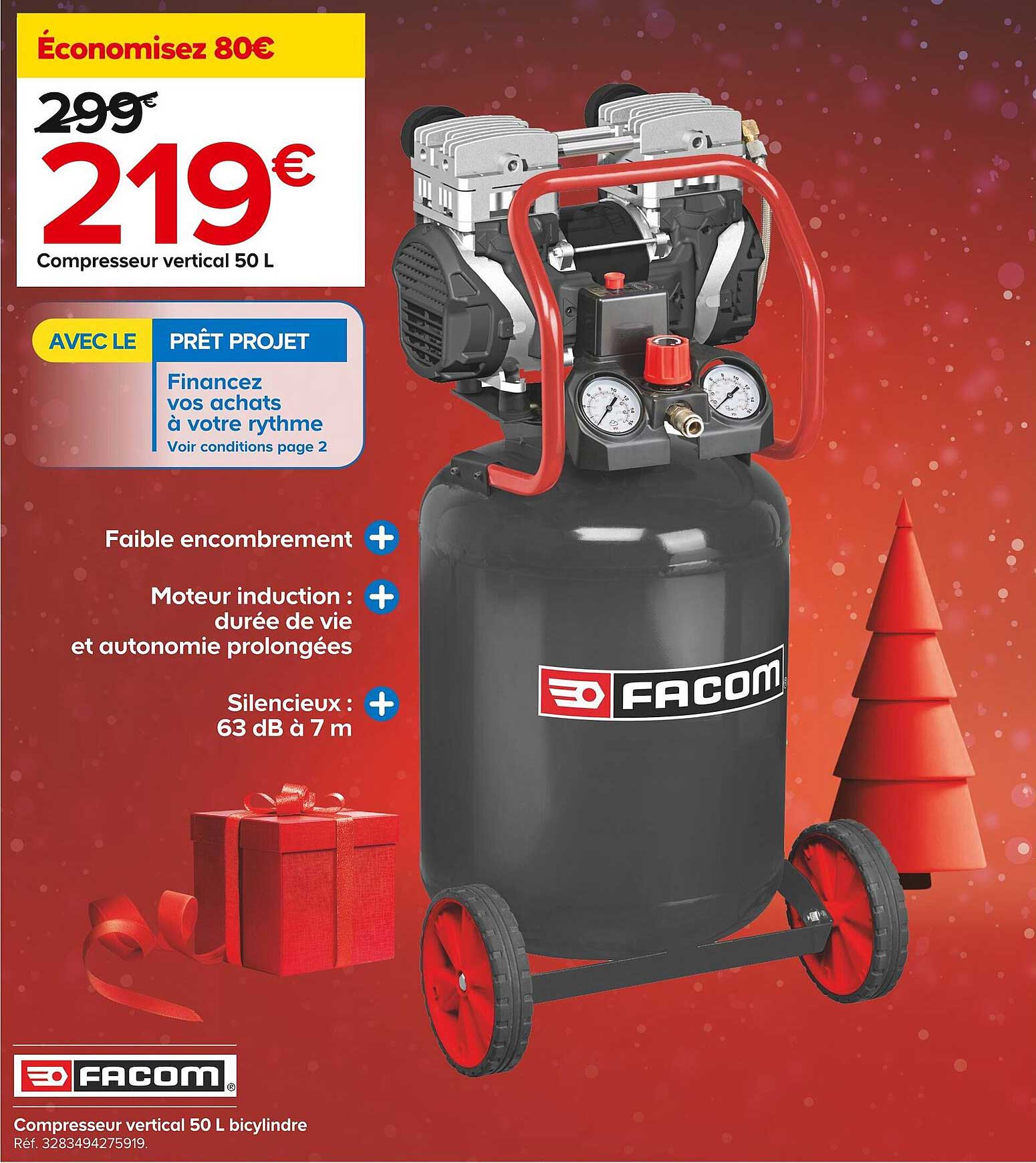 compresseur vertical 50 l bicylindre facom