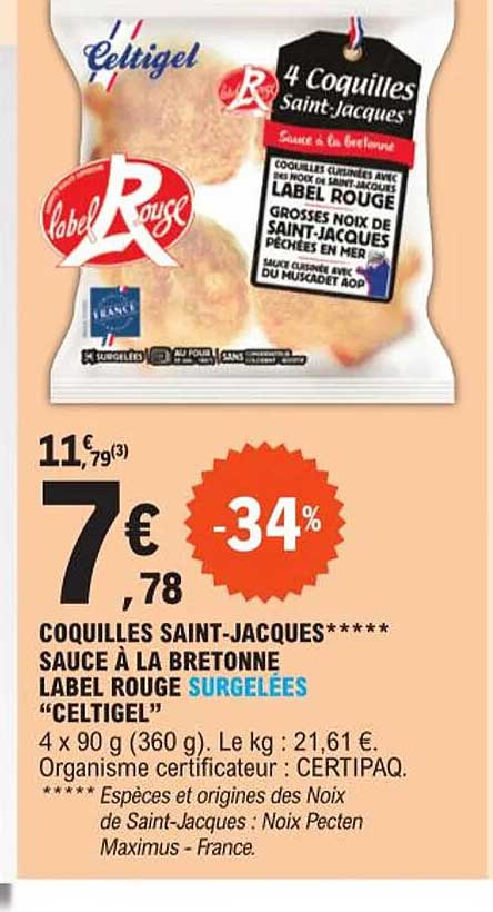 coquilles saint-jacques sauce à la bretonne label rouge surgelées "celtigel"