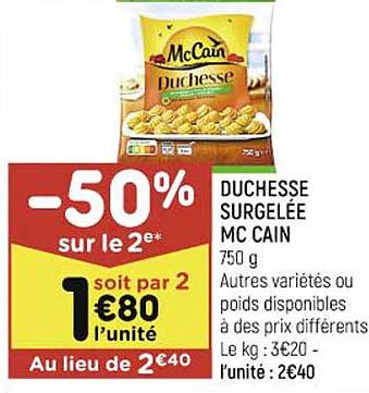 duchesse surgelée mc cain