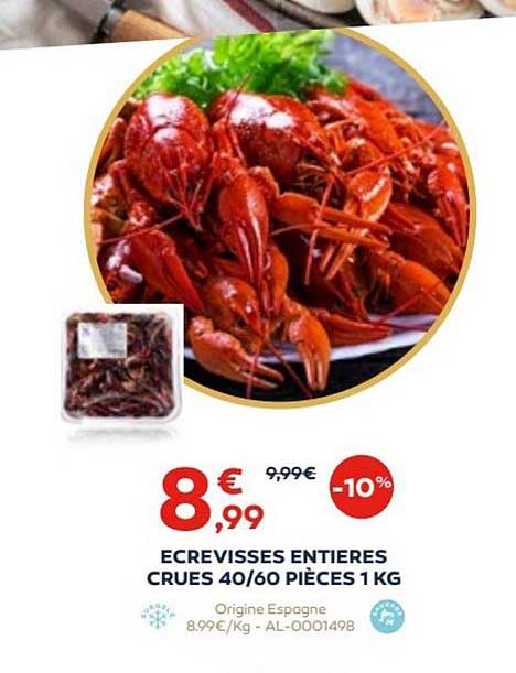 écrevisses entières crues 40/60 pièces 1 kg