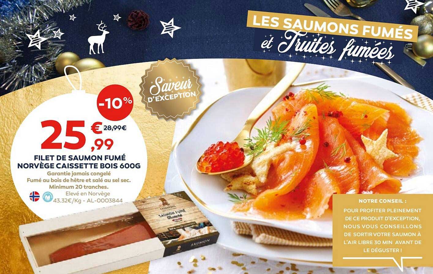 Filet De Saumon Fumé Norvège Caissette Bois 600 G