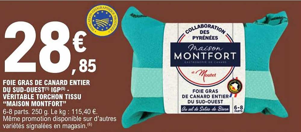 foie gras de canard entier du sud-ouest igp véritable torchon tissu "maison montfort"