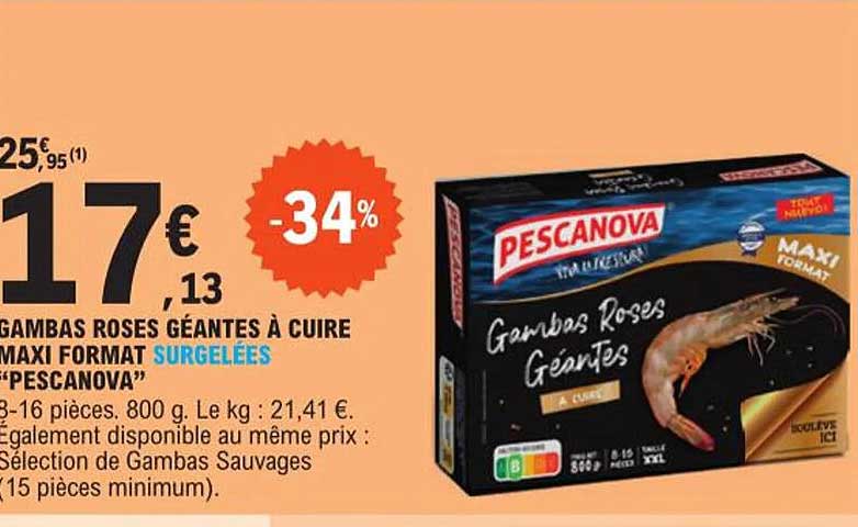 gambas roses géantes à cuire maxi format surgelées "pescanova"